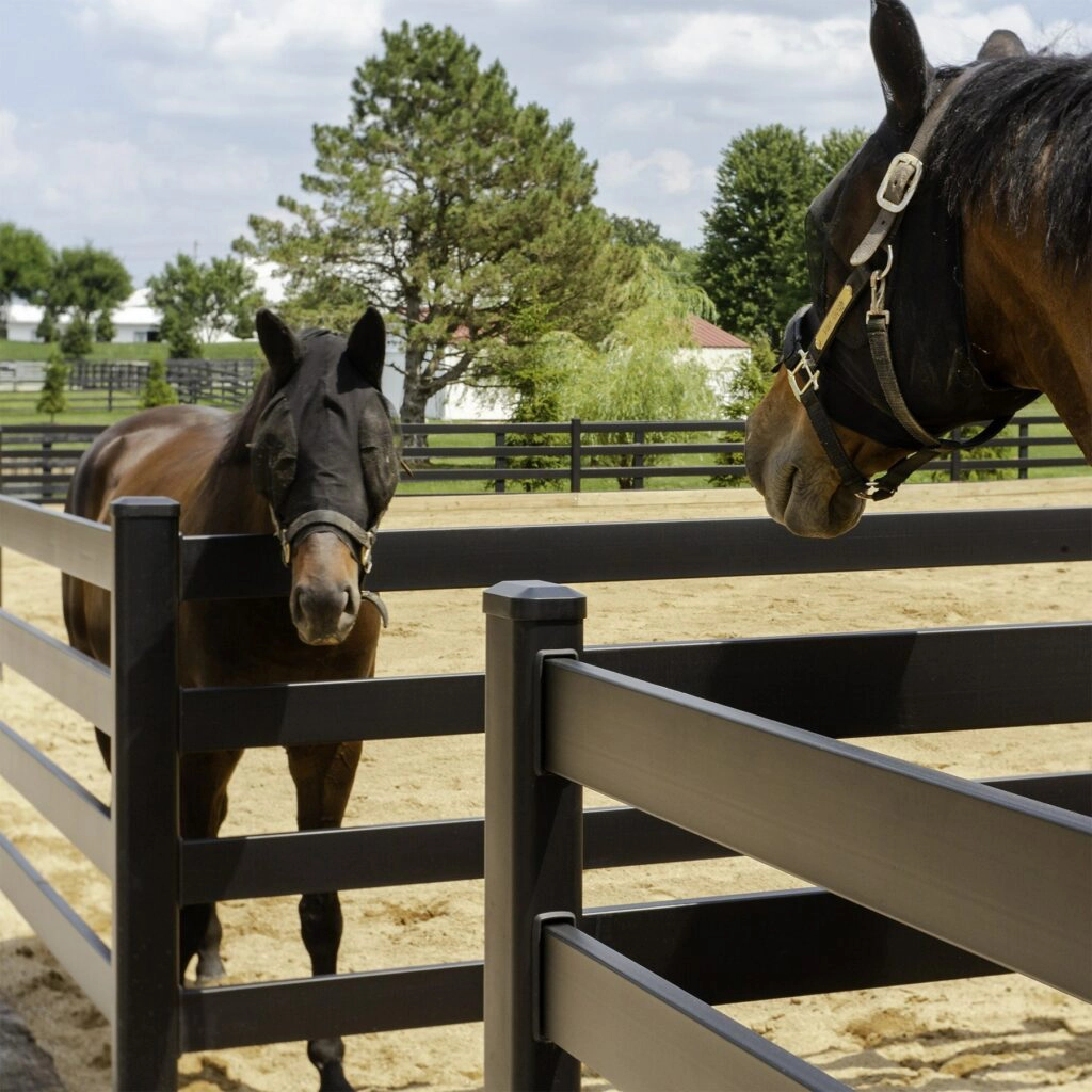 Horse Encounter- Stock and Noble Steel Post and Rail Fencing