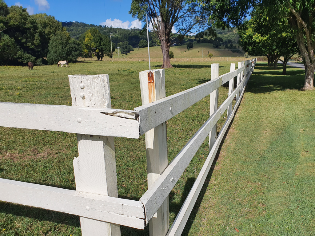 Timber post and rail fence