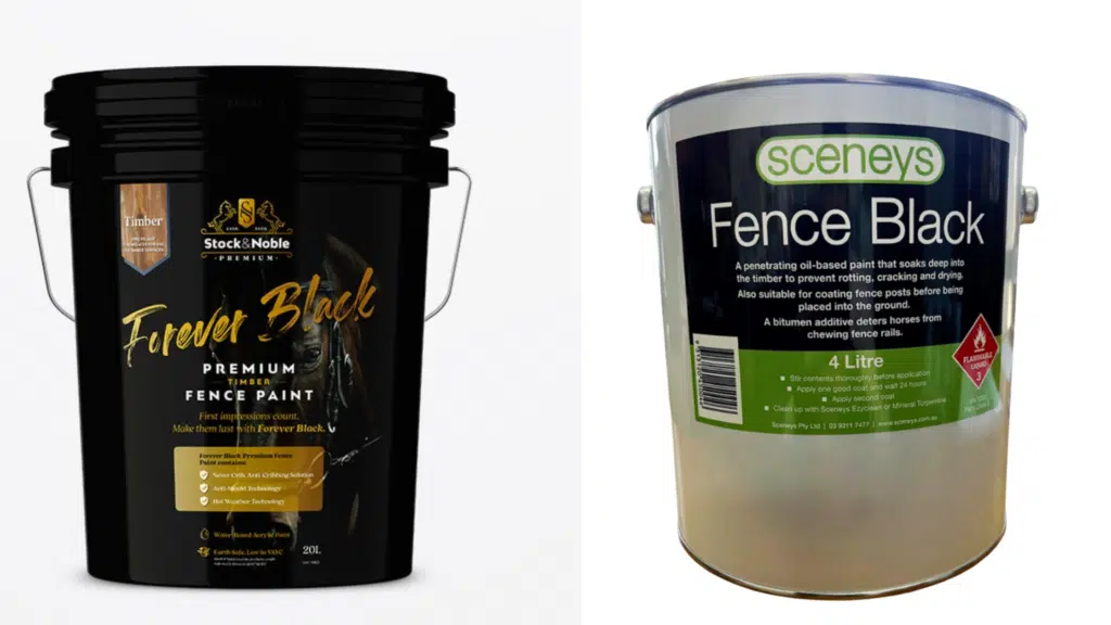 Timber fence paint comparison - oil based vs water based fence paint - Sceneys Fence Black vs Forever Black