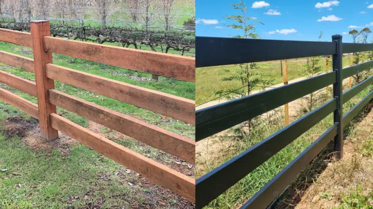 timber vs premium steel post and rail installation - post and rail fencing - comparison