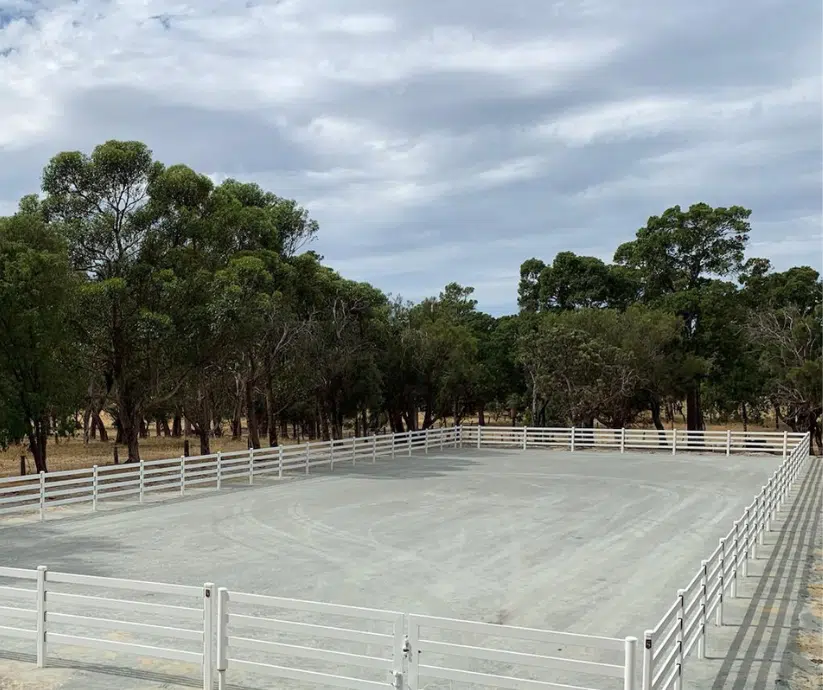 Arena fencing - Horse Arena Fencing -Premium Steel post and Rail from Stock And Noble - White Fencing