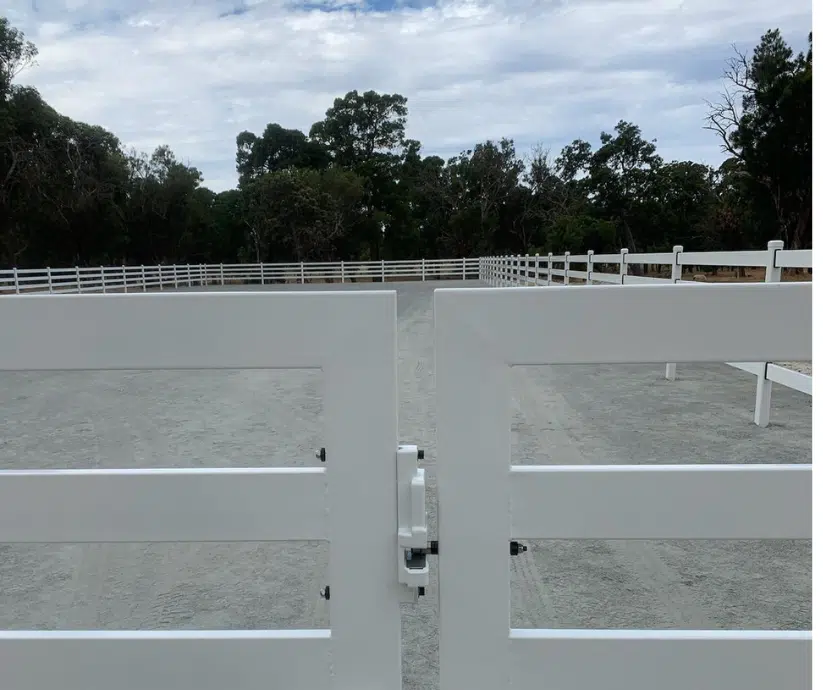 Arena fencing - Premium Steel post and Rail from Stock And Noble - White Fencing
