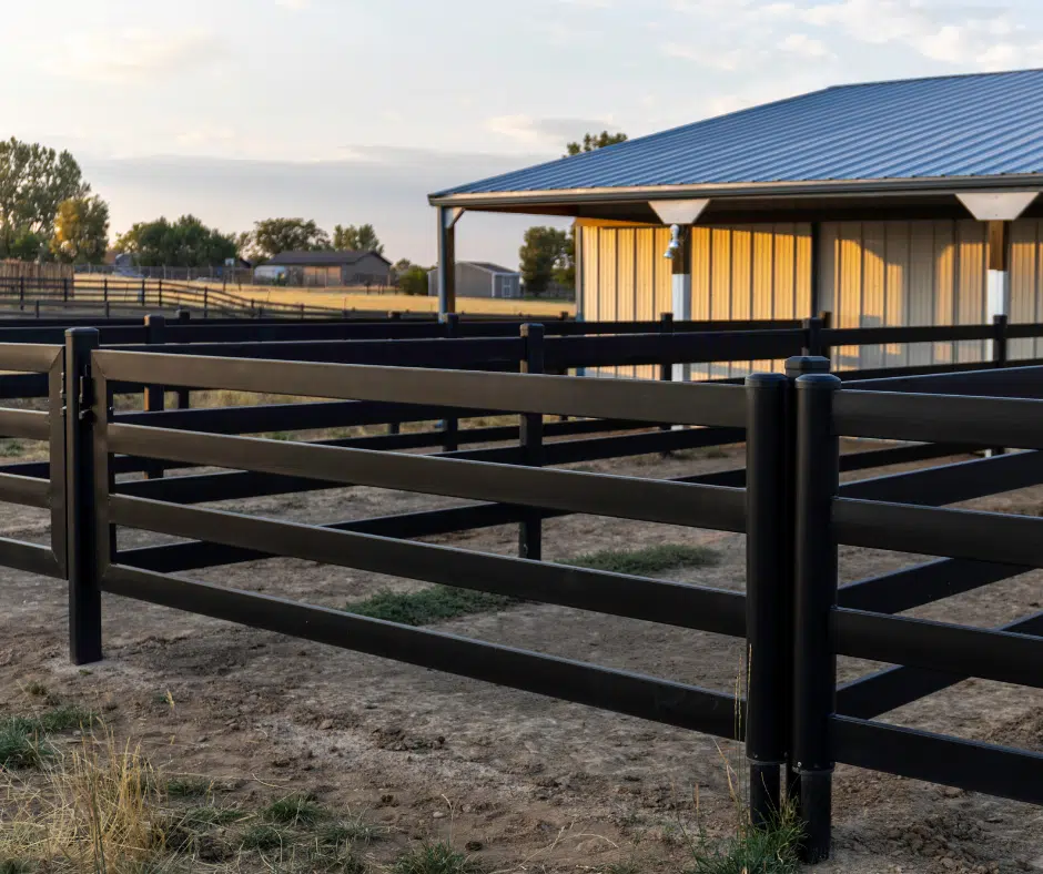 Premium Steel post and Rail Fencing - black fencing - day yard fence - horse fence - Stock & Noble
