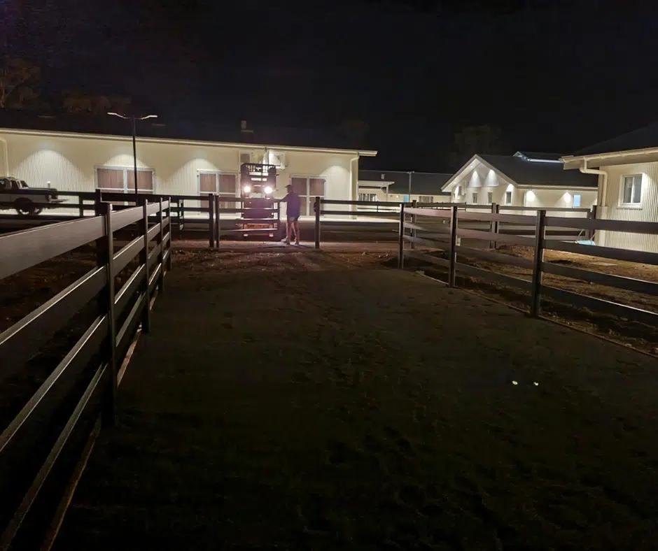 Premium Steel Post and Rail Fencing - Horse Fencing - Black fence - night