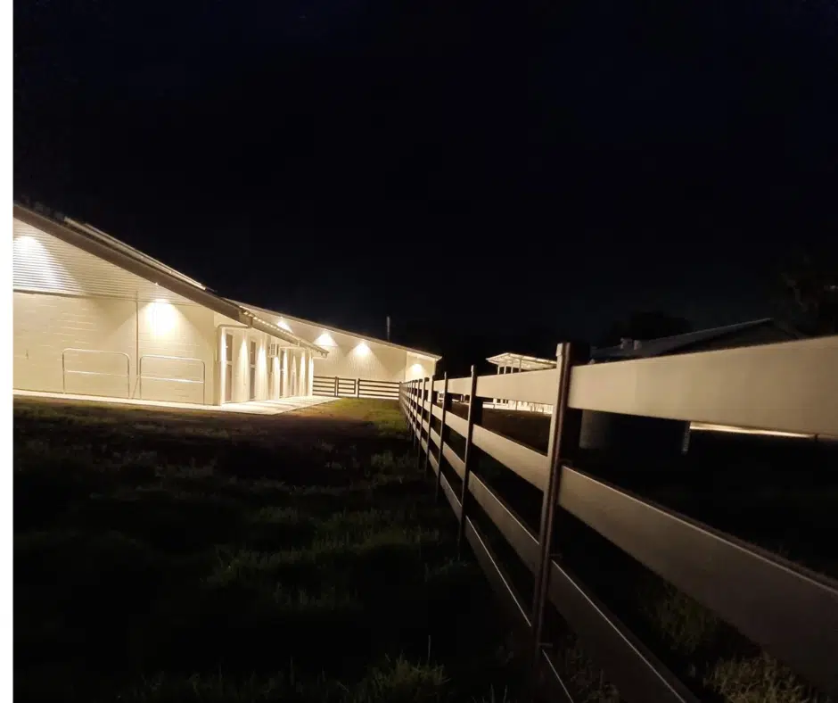 Premium Steel Post and Rail Fencing - Horse Fencing - Black fence - night